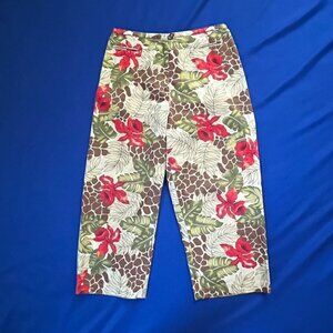 Transitions Animal Print Tropical Brushed Cotton Wide Leg Pant Capri - size 12